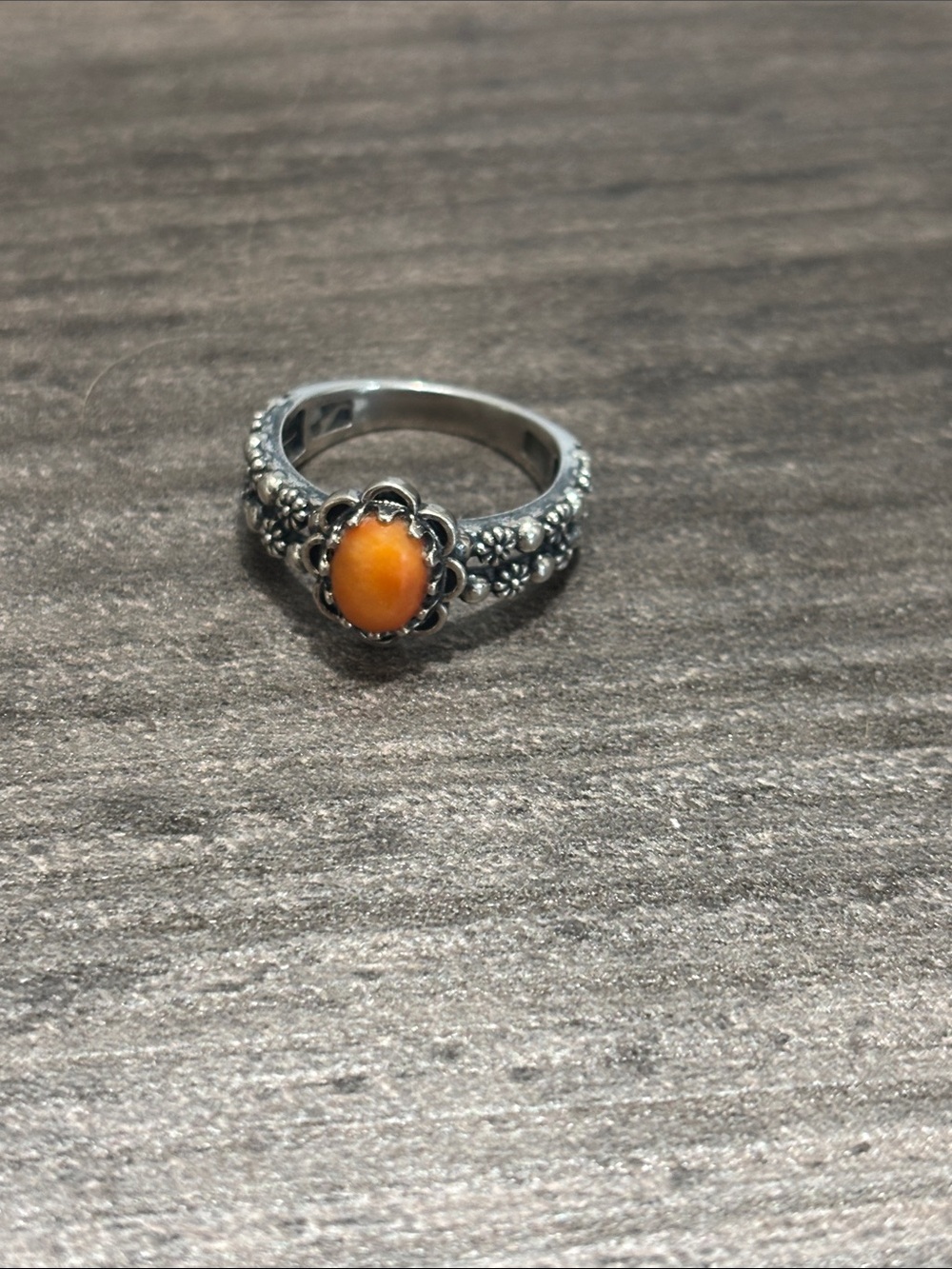 American West Sterling Silver Double Row Orange Gemstone Ring